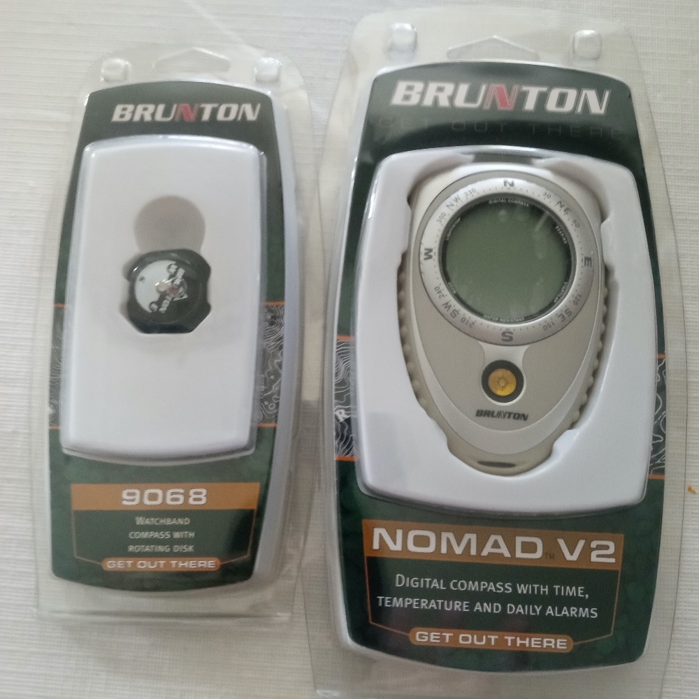 2 Assorted  Brunton Compasses Nomad V2 Pro Digital & Watch Band Compass NIP